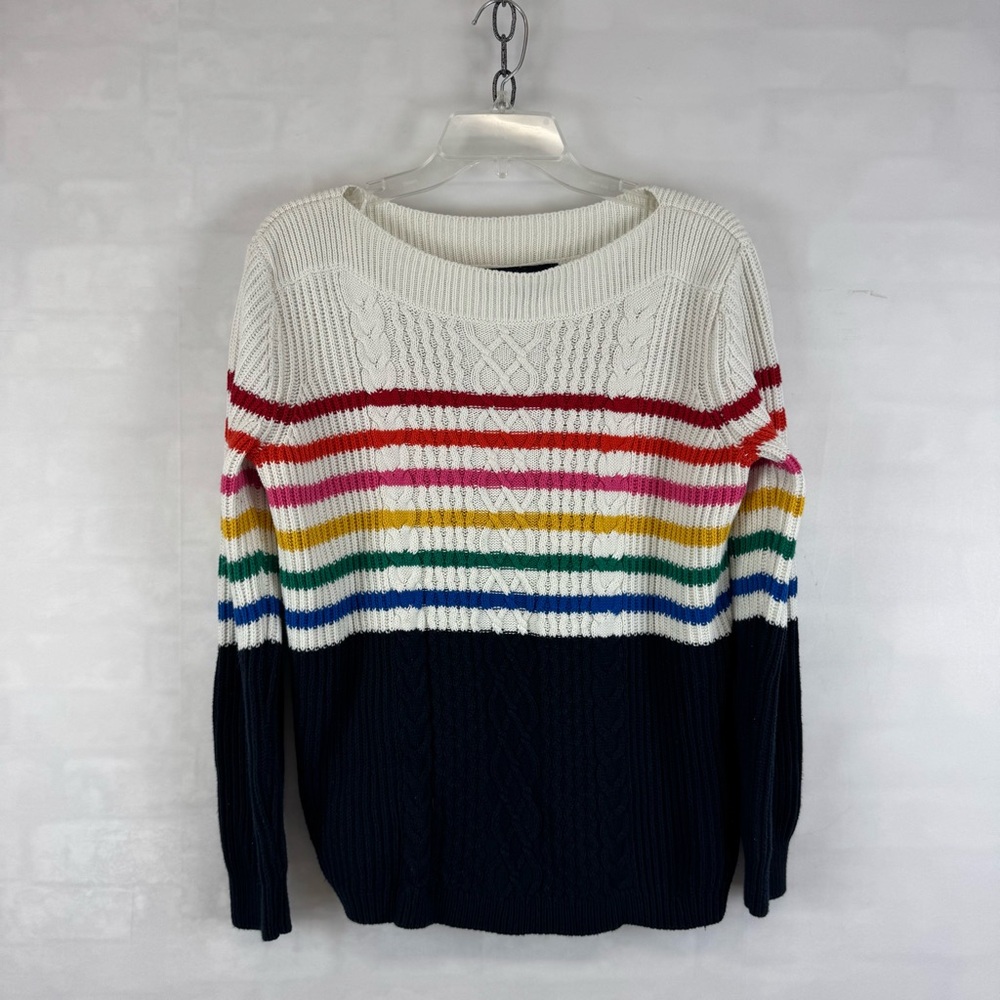 Tommy Hilfiger Rainbow Stripe Cable Knit Sweater Womens Medium Cotton Blend